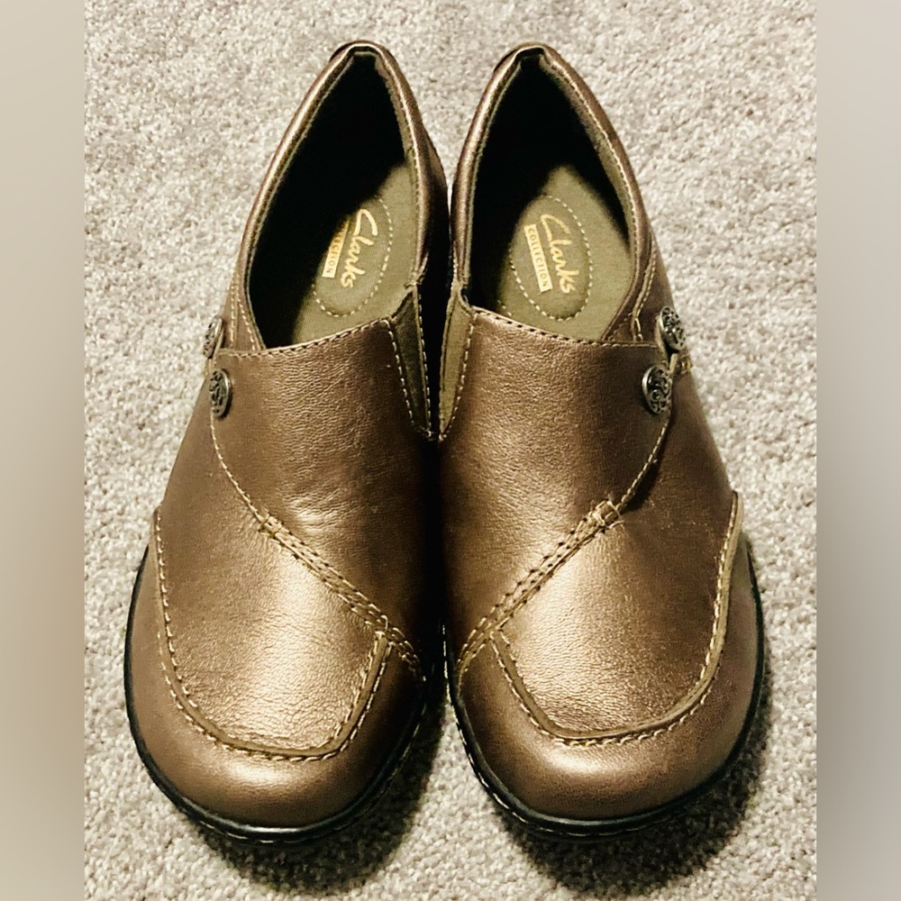 Clarks Ashland Lane Q Women's 8W Flats Leather Metallic Pewter Loafers Shoes NEW